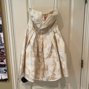 Gold and white strapless cocktail dress size 4